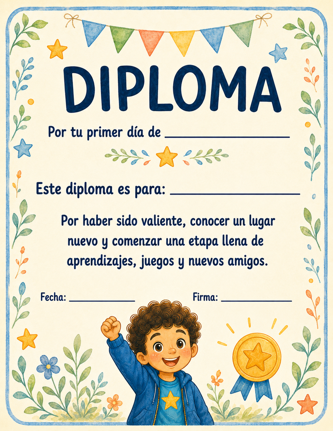 Diploma imprimible por el primer día de clases